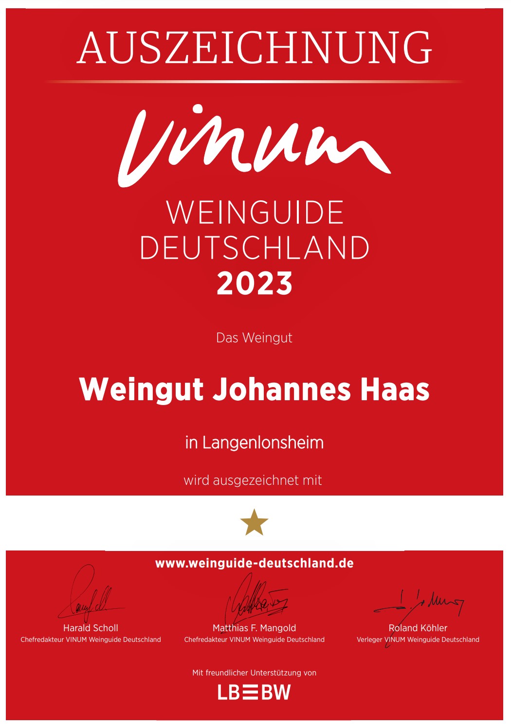 Auszeichnung Vinum Weinguide 2023